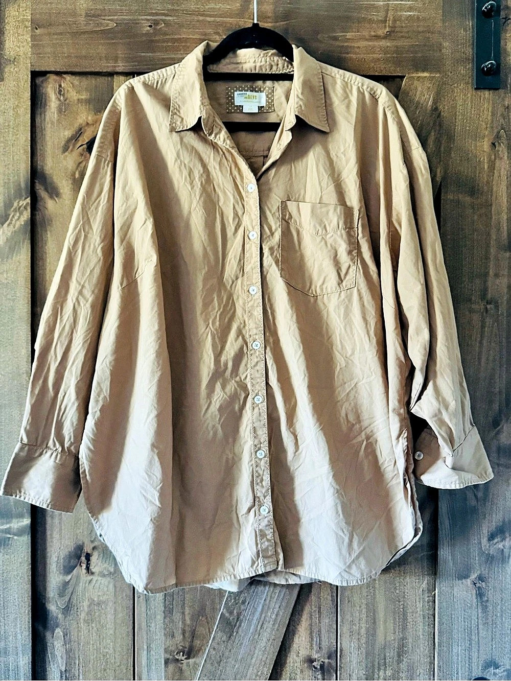 Anthropologie Maeve Cotton Button Down Shirt in Tan Size XL